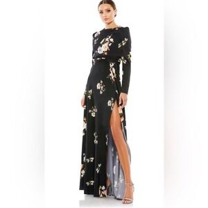 Ieena‎ by Macduggal High Neck Long Sleeve Faux Wrap Dress Black Floral Size 16